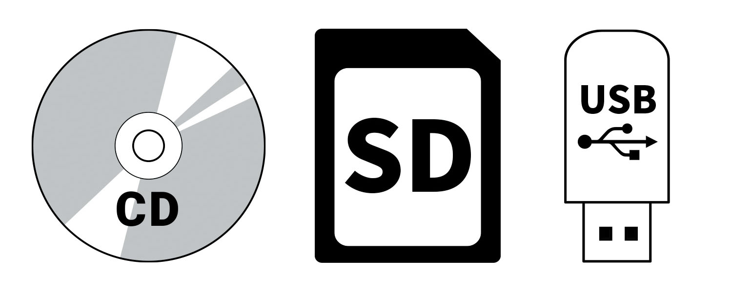 CD/SDカード/USBメモリーによるファイル再生が可能